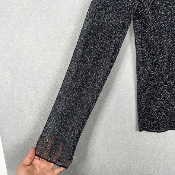 NWT Victoria's Secret Top XS Black Shimmery Sheer Long Sleeve Y2K Shirt - Picture 5 of 11